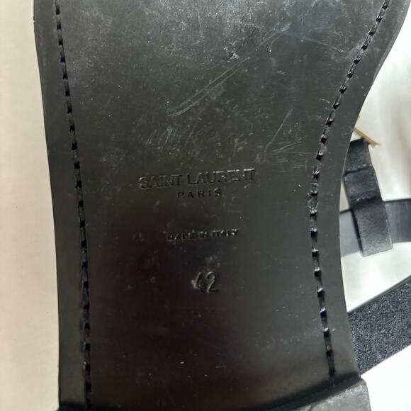 Saint Laurent Cassandra YSL Studded T-Strap Leather Flat Sandals Black Size 42 - Picture 11 of 14